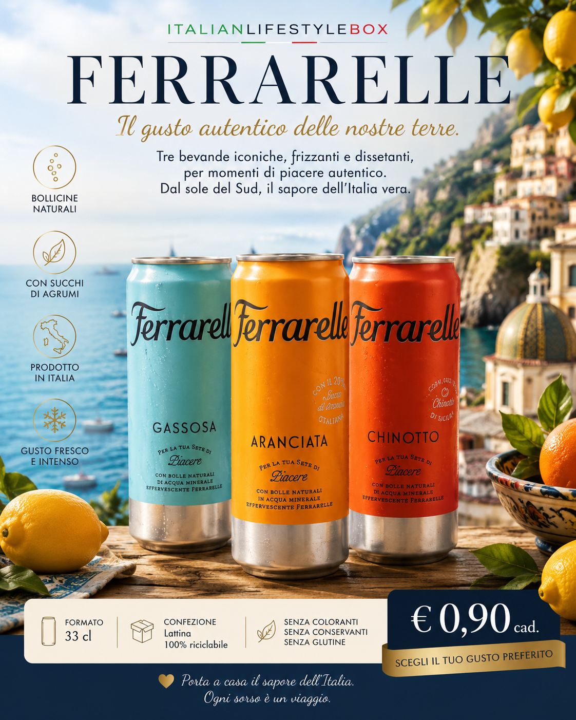 Gassosa Aranciata Chinotto Ferrarelle